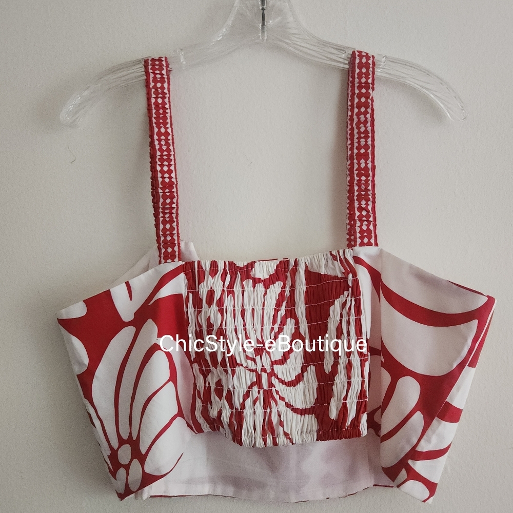 H&M Co-ord Set Poplin Crop Top XL + Maxi Skirt  10 Bright Red/white - Picture 5 of 13